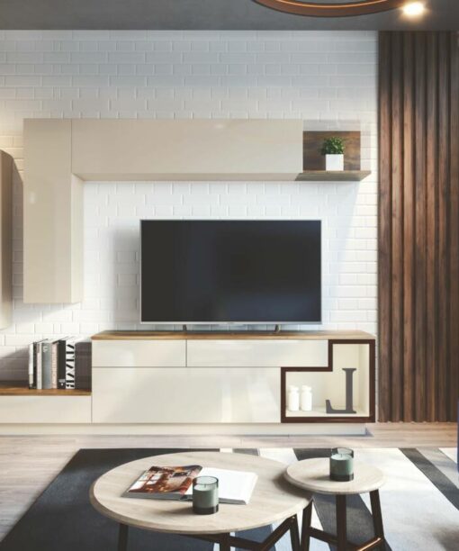 Mueble TV Alabama, Estanteria Panel y Vitrina Expositor