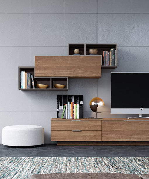 MUEBLE SALON COLGADO CON ESTANTERIA DETALLE-LACA
