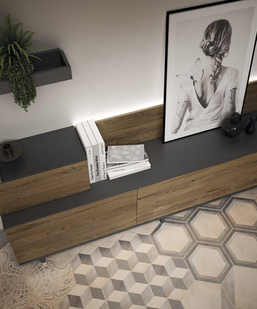 MUEBLE SALON TV ATAMBORADO DETALLE ALTURA