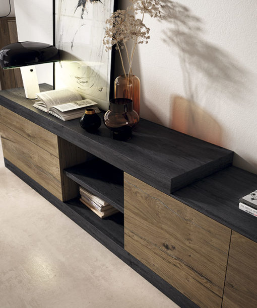 MUEBLE SALON TV ATAMBORADO DETALLE CARBON