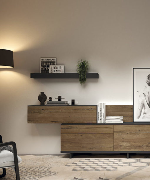 MUEBLE SALON TV ATAMBORADO DETALLE TRASERA