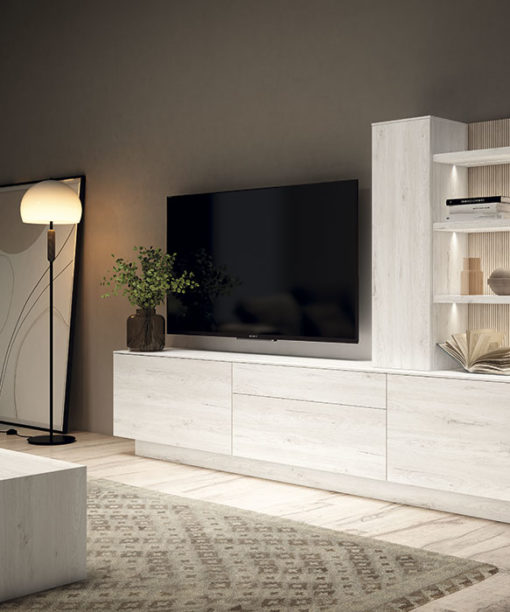 MUEBLE SALON TV PANEL ESTANTES DETALLE LED