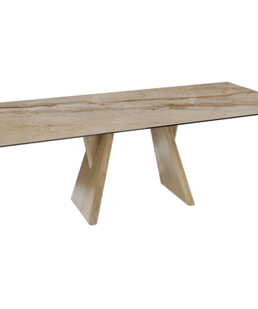 Mesa de porcelánico con pies de madera
