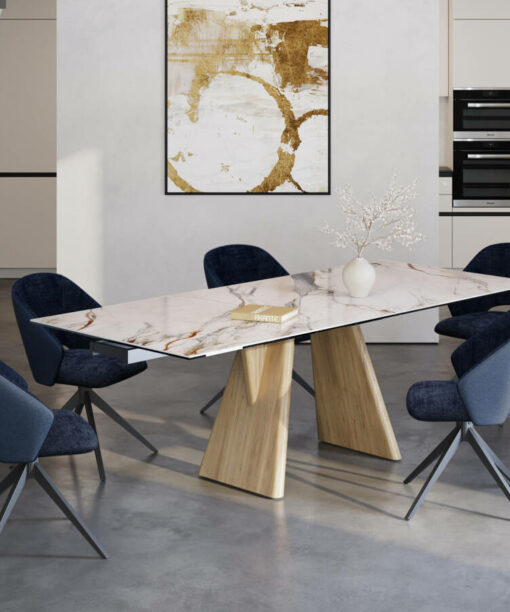 Mesa comedor porcelánica pata madera